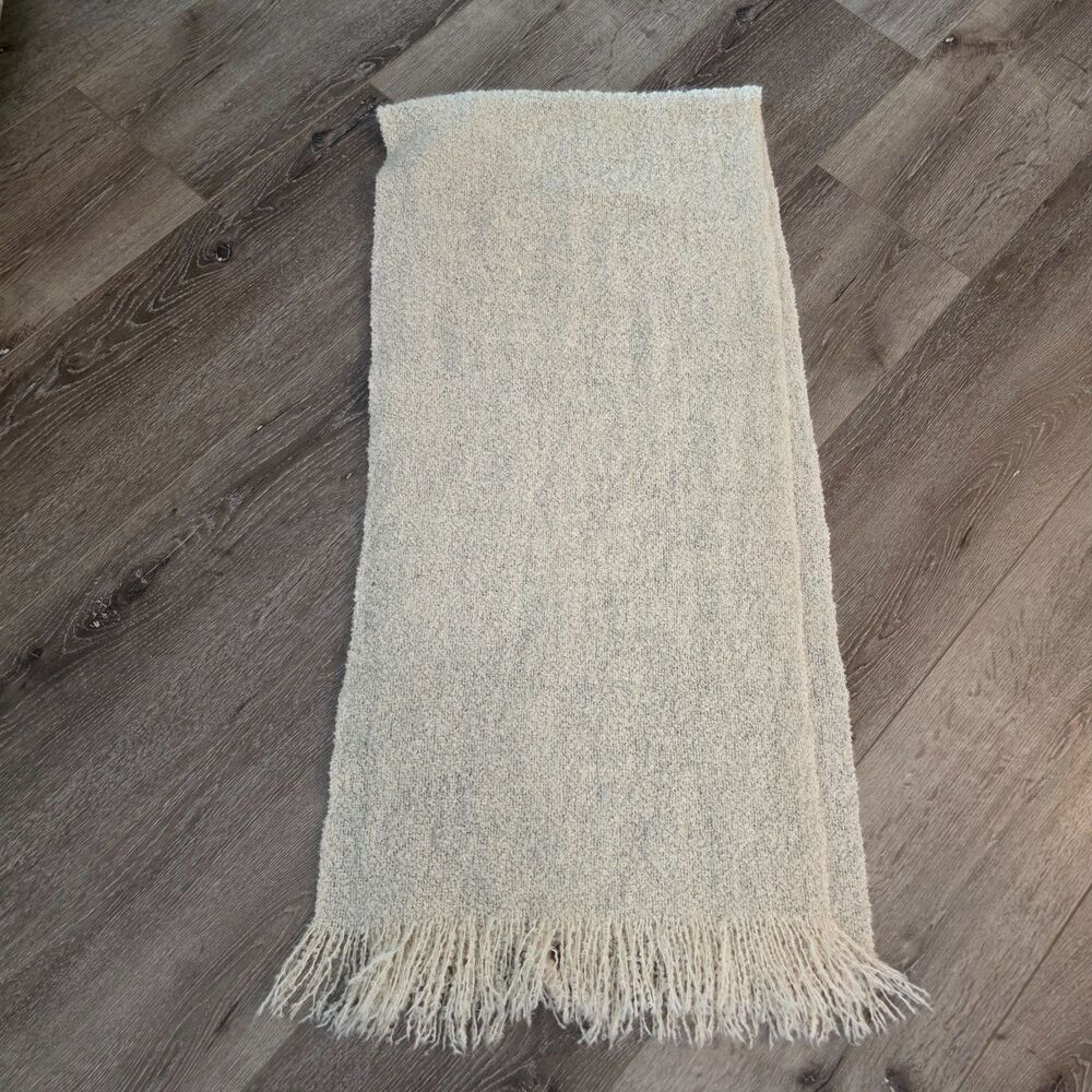 MUCROS WEAVERS Ireland Cream Tan White Wool Blend Scarf Fringed Ends SOFT